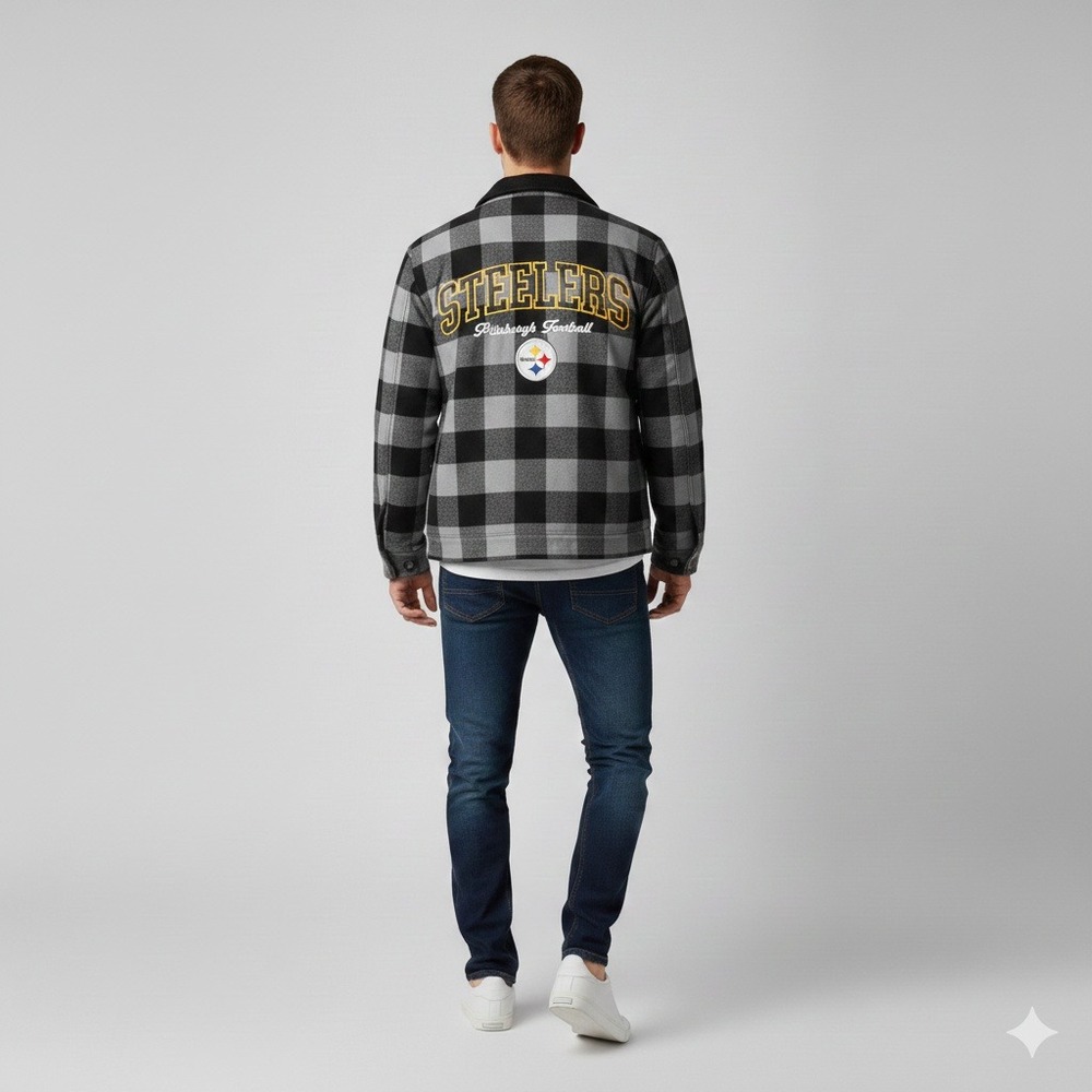 New‎ Mens Medium black and gray flannel-lined Pittsburgh Steelers jacket